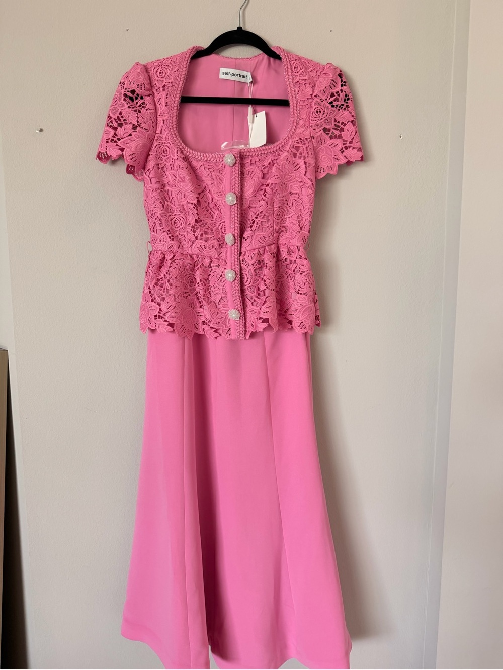 Self-Portrait Pink Lace Peplum Midi Dress - Picture 2 of 8
